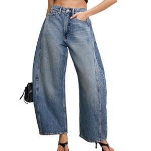 Good American Good Extreme Barrel Jeans High Rise Balloon Fit Indigo Blue Size 8